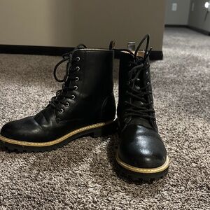 Vici Black Combat Boots with Tan Sole